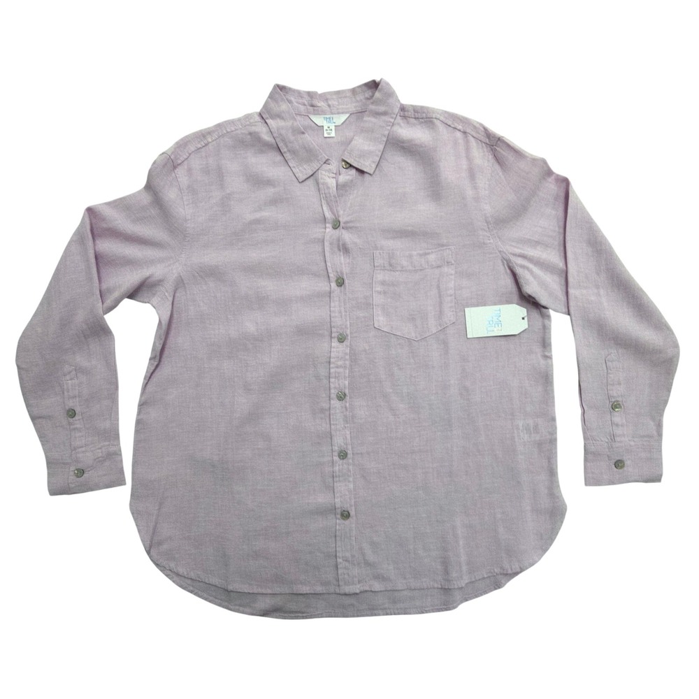 Time and Tru Womens Lavender Linen Blend Oversized Button Down Shirt Medium 8-10
